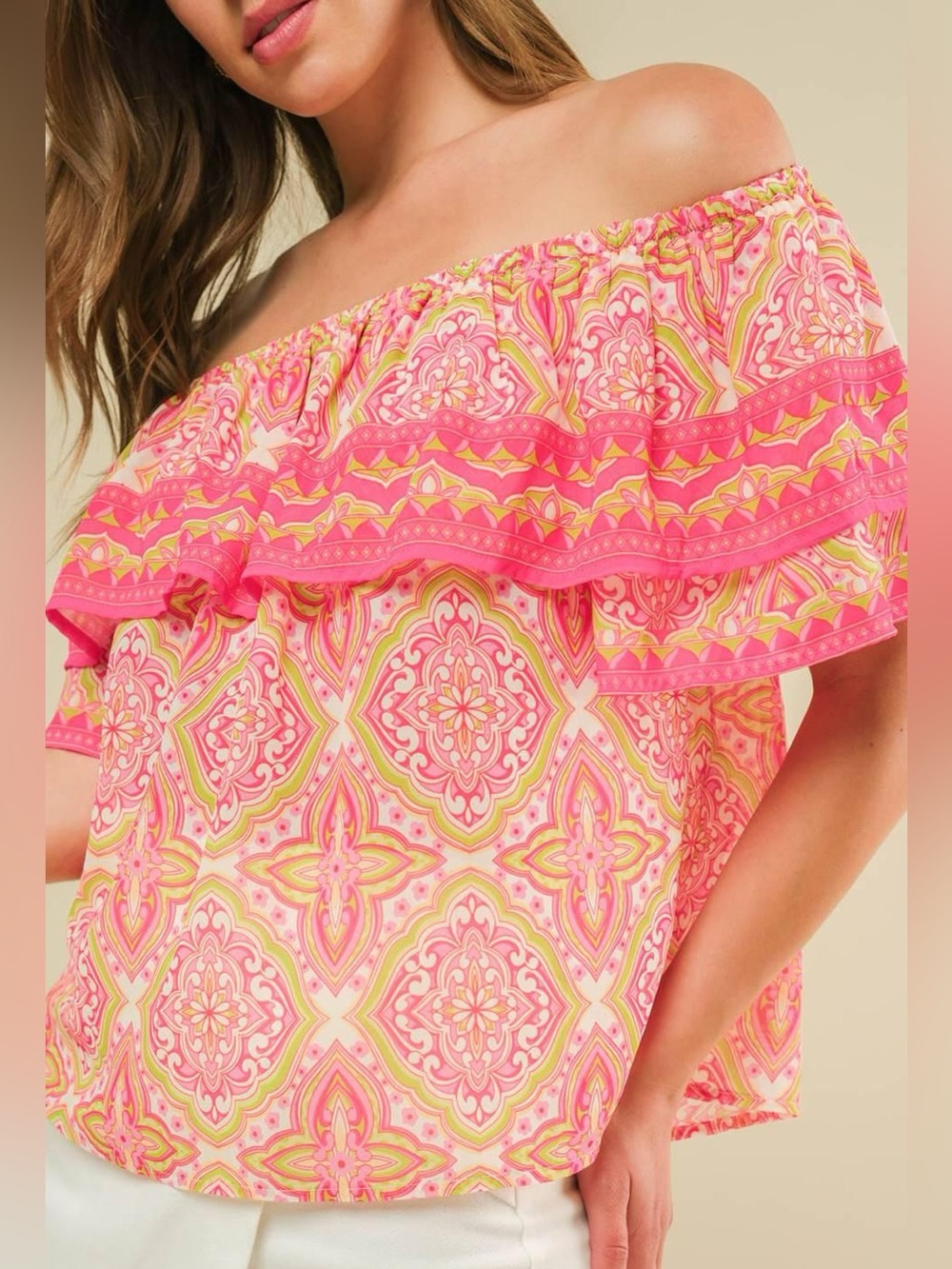 Flying Tomato SPREAD CHEER WOVEN RUFFLE OFF SHOULDER TOP